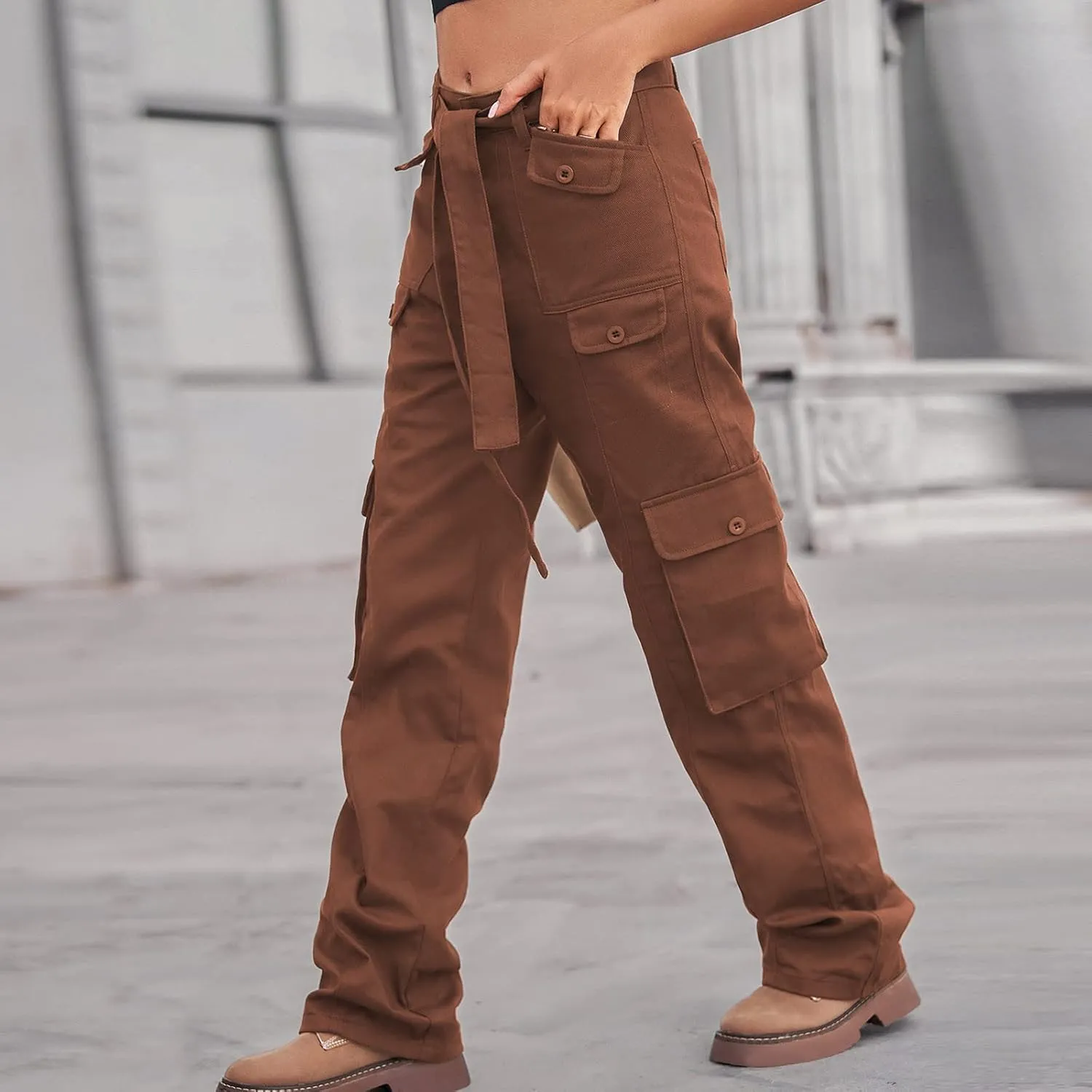 High Waist Cargo Jeans Pants Women Baggy Jogger Straight Leg Parachute Pants Hiking Tactical Military Long Trousers