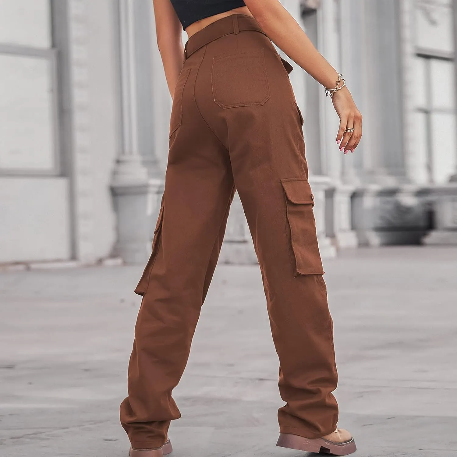 High Waist Cargo Jeans Pants Women Baggy Jogger Straight Leg Parachute Pants Hiking Tactical Military Long Trousers