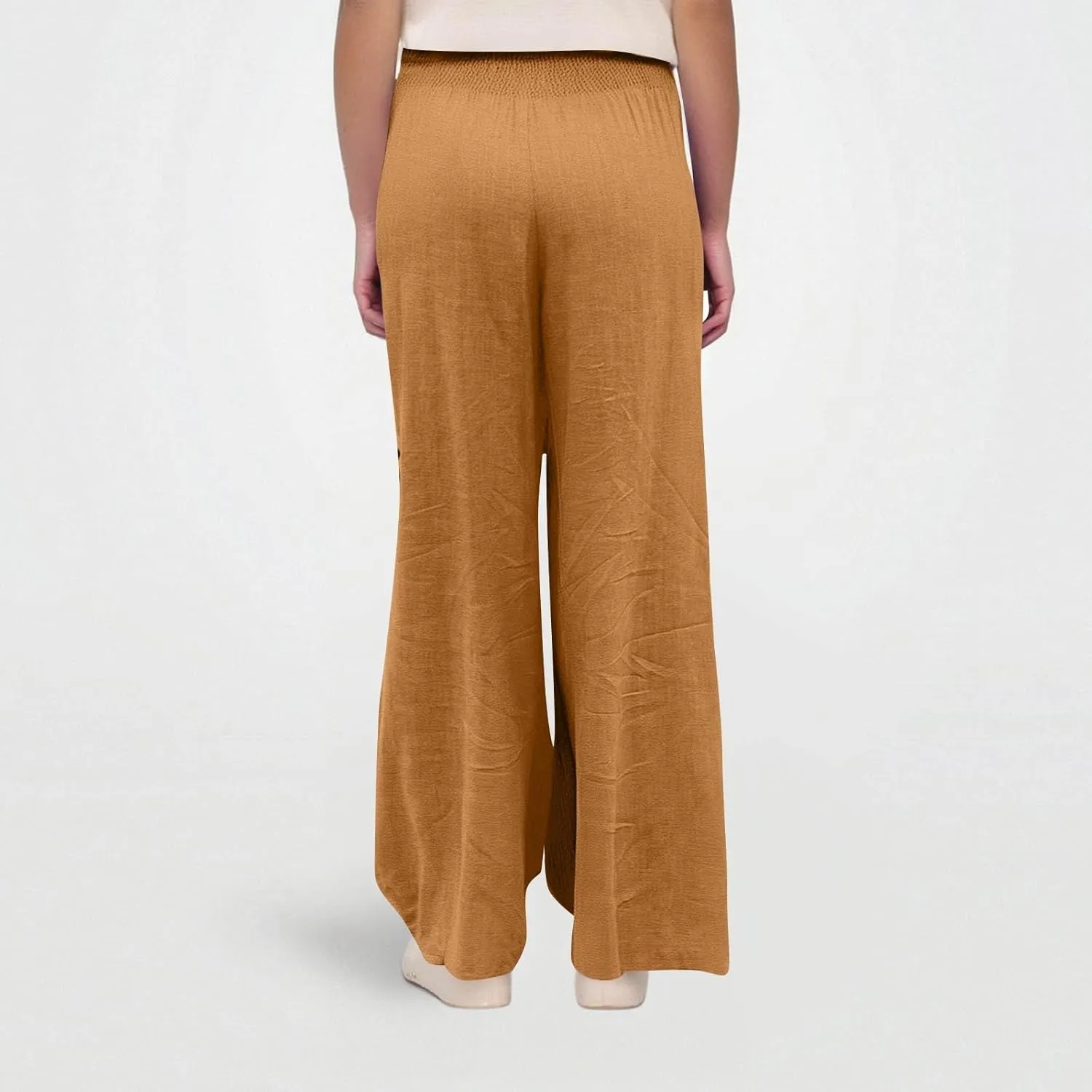 High Waisted Linen Pants Women Wide Leg Palazzo Pants Summer Smocked Casual Pant Work to Lounge Trousers with Pockets