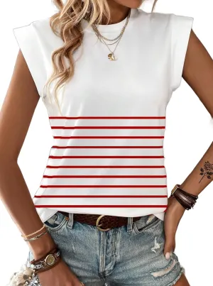 Hilinker Women's Cute Summer Cap Sleeve Top Mock Neck T Shirts Casual Loose Summer Tee