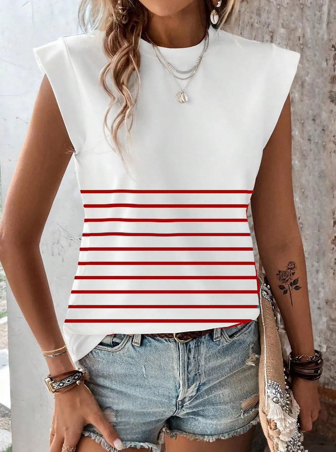 Hilinker Women's Cute Summer Cap Sleeve Top Mock Neck T Shirts Casual Loose Summer Tee