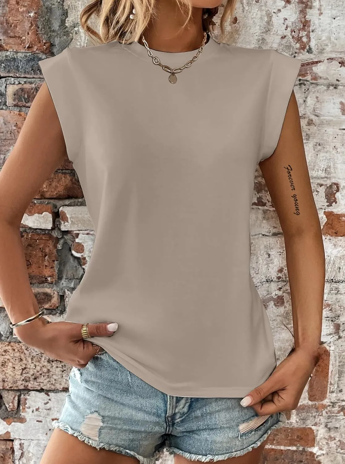 Hilinker Women's Cute Summer Cap Sleeve Top Mock Neck T Shirts Casual Loose Summer Tee