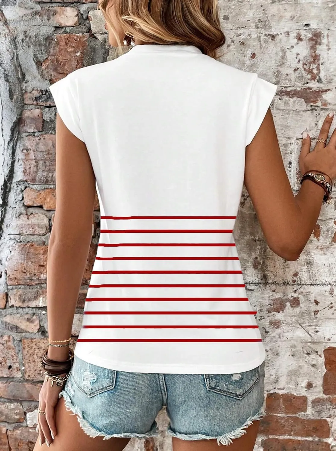 Hilinker Women's Cute Summer Cap Sleeve Top Mock Neck T Shirts Casual Loose Summer Tee