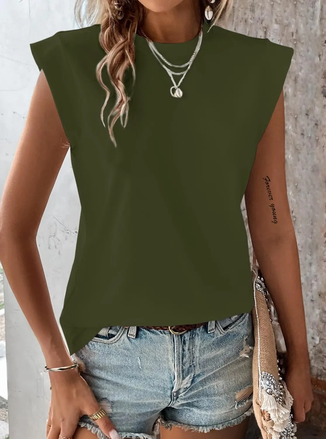 Hilinker Women's Cute Summer Cap Sleeve Top Mock Neck T Shirts Casual Loose Summer Tee