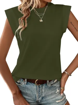 Hilinker Women's Cute Summer Cap Sleeve Top Mock Neck T Shirts Casual Loose Summer Tee