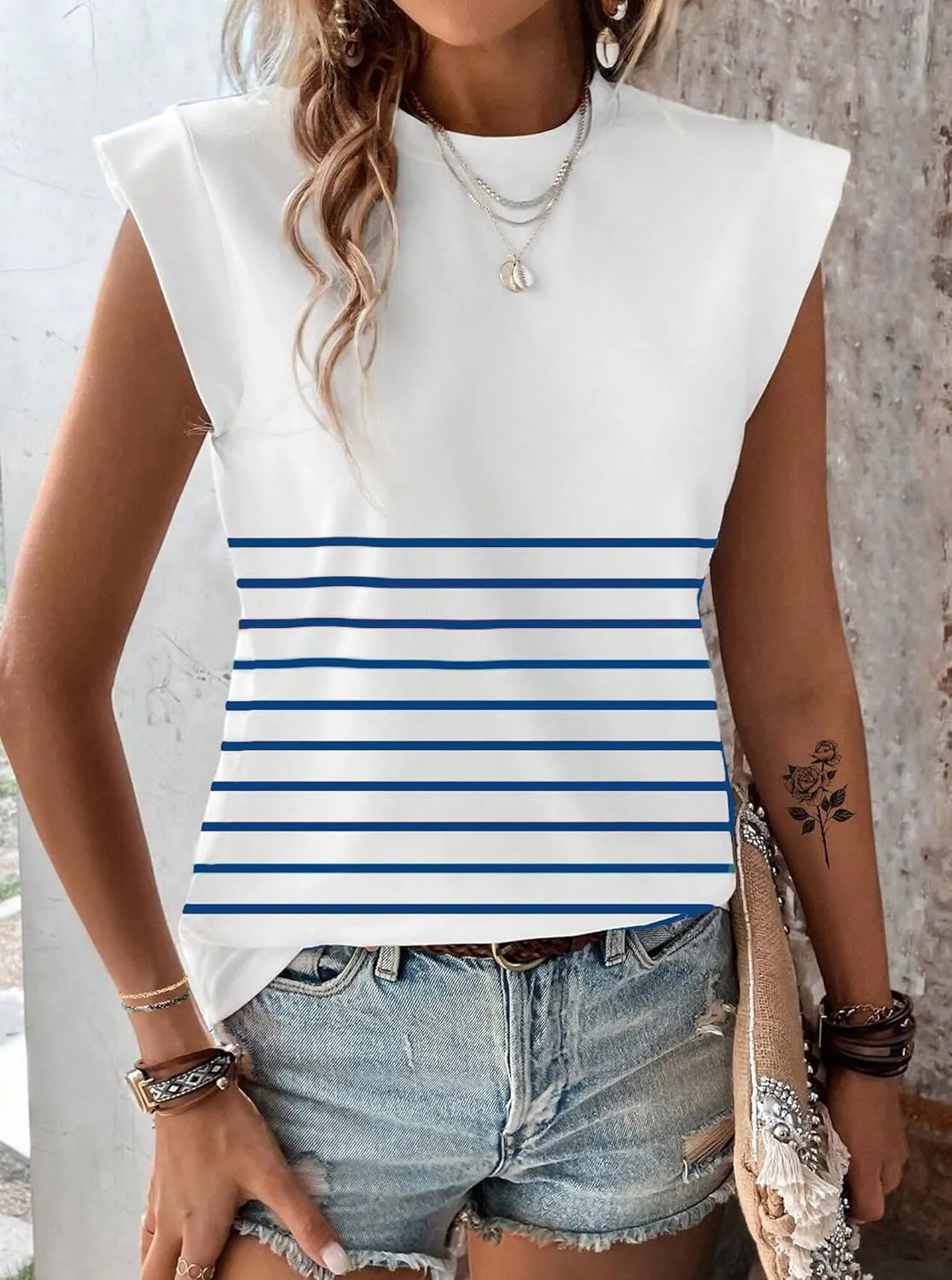 Hilinker Women's Cute Summer Cap Sleeve Top Mock Neck T Shirts Casual Loose Summer Tee