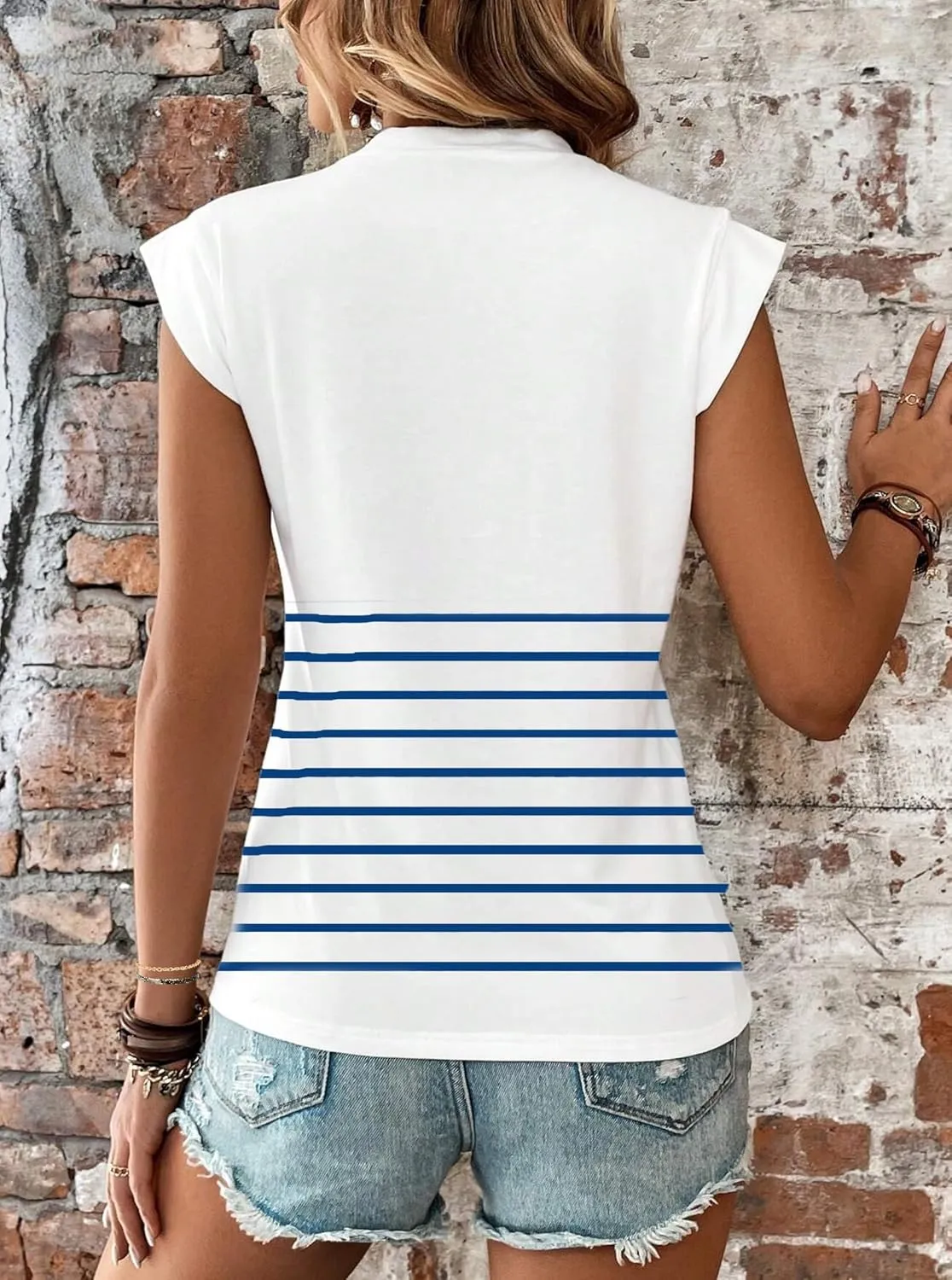 Hilinker Women's Cute Summer Cap Sleeve Top Mock Neck T Shirts Casual Loose Summer Tee