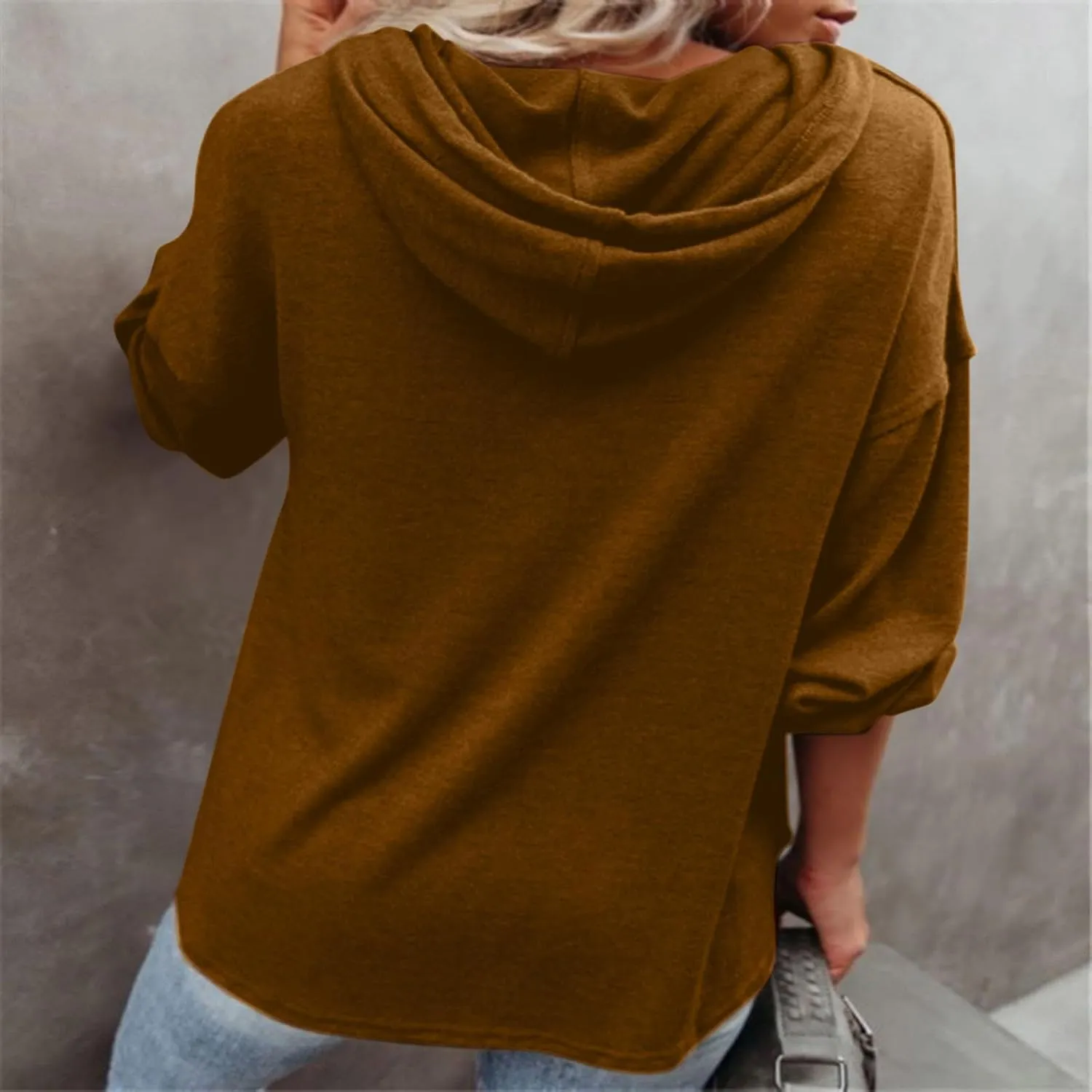 Hoodies for Women Lantern Long Sleeve Sweatshirts Button V Neck Shirts Hooded Pullover Casual Trendy Party Daily Top