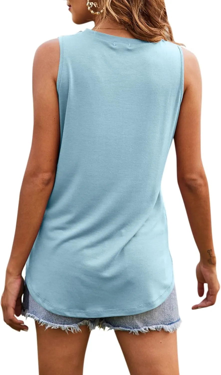 Hount Women's High Neck Tank Tops Summer Sleeveless T Shirts Loose Fit with Pockets