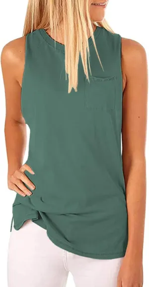 Hount Women's High Neck Tank Tops Summer Sleeveless T Shirts Loose Fit with Pockets