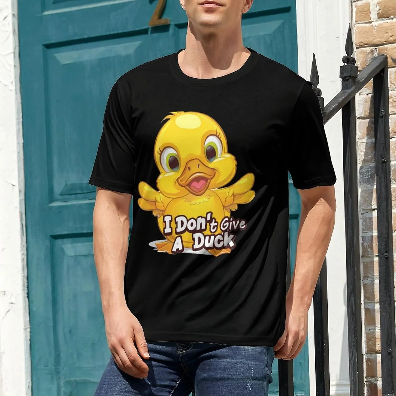 I Don't Give A Duck Funny Men's T-Shirt Short Sleeve Crewneck Shirt Casual Workout Tee Top