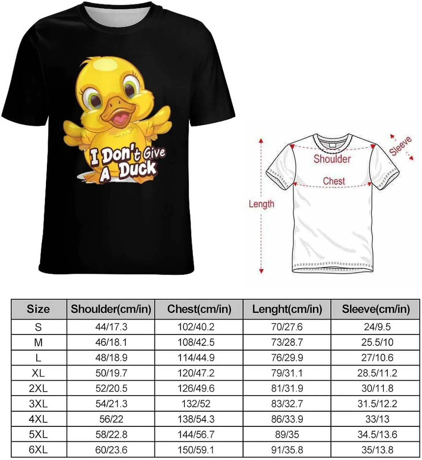 I Don't Give A Duck Funny Men's T-Shirt Short Sleeve Crewneck Shirt Casual Workout Tee Top