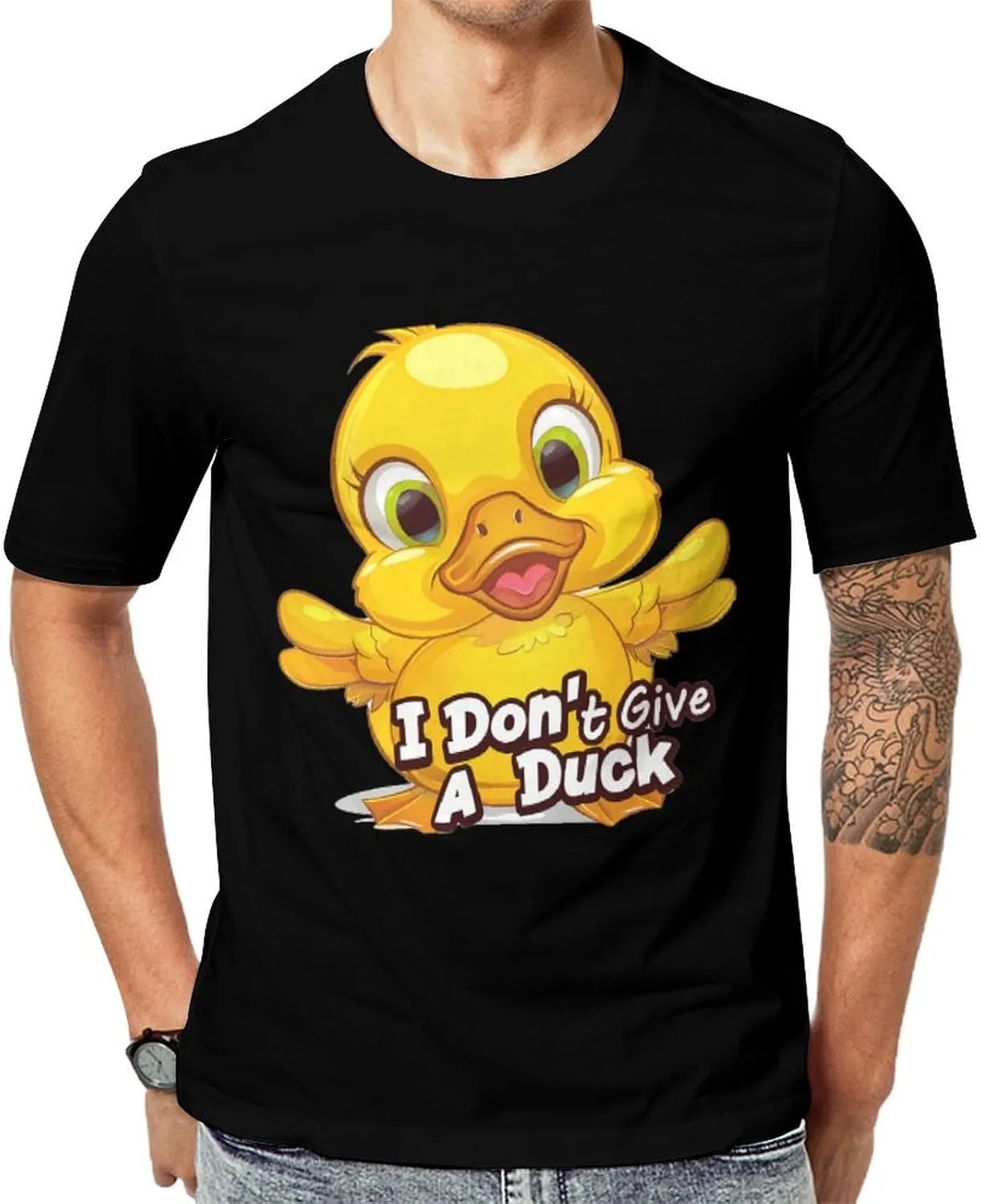 I Don't Give A Duck Funny Men's T-Shirt Short Sleeve Crewneck Shirt Casual Workout Tee Top
