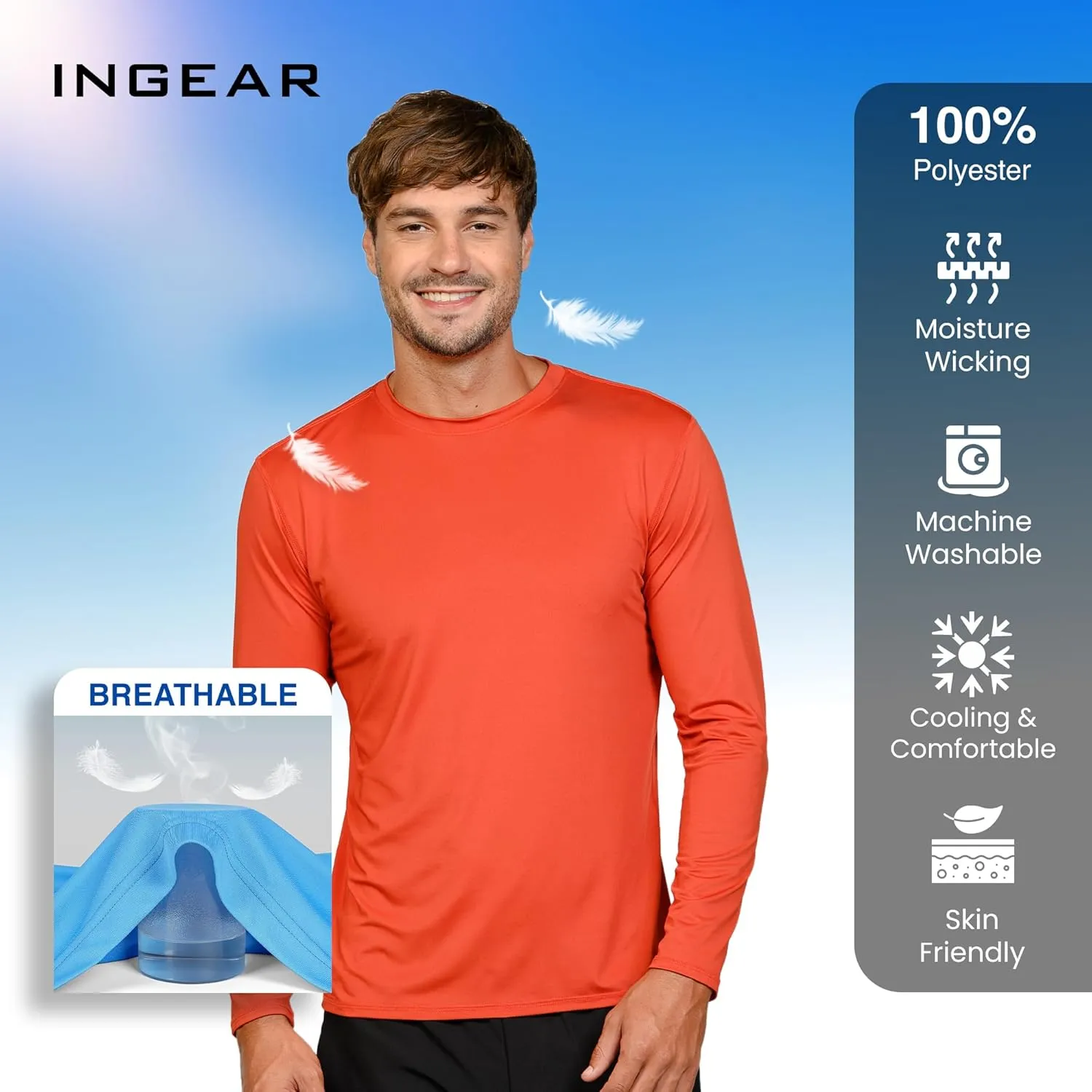 INGEAR Sun Shirts for Men Long Sleeve UV Protection, UPF 50 Sun Shirt, UV Shirts for Men, Men's Rash Guard Fishing Shirt