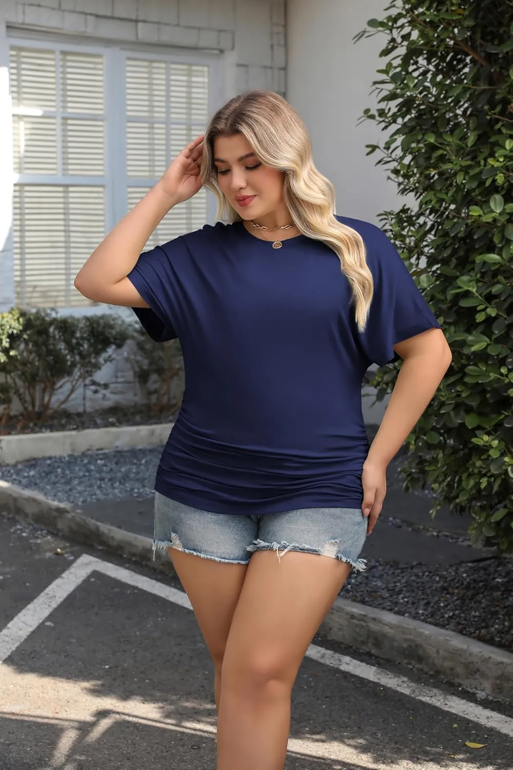 IN'VOLAND Women's Plus Size Casual Short Sleeve Dolman Top Boat Neck T Shirts