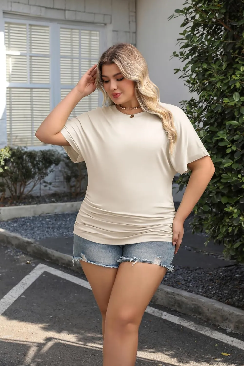 IN'VOLAND Women's Plus Size Casual Short Sleeve Dolman Top Boat Neck T Shirts