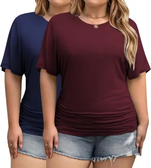 IN'VOLAND Women's Plus Size Casual Short Sleeve Dolman Top Boat Neck T Shirts