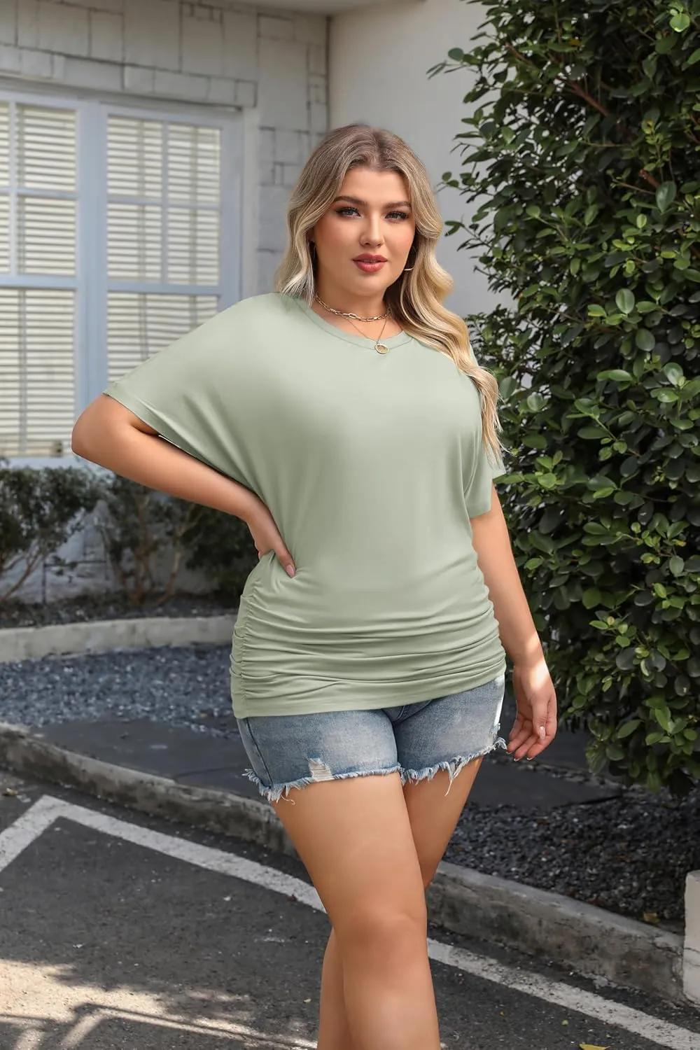 IN'VOLAND Women's Plus Size Casual Short Sleeve Dolman Top Boat Neck T Shirts