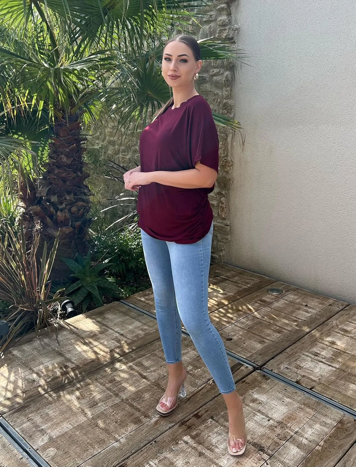 IN'VOLAND Women's Plus Size Casual Short Sleeve Dolman Top Boat Neck T Shirts