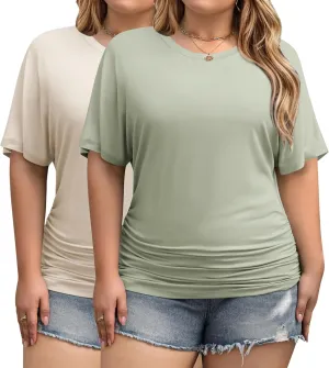IN'VOLAND Women's Plus Size Casual Short Sleeve Dolman Top Boat Neck T Shirts