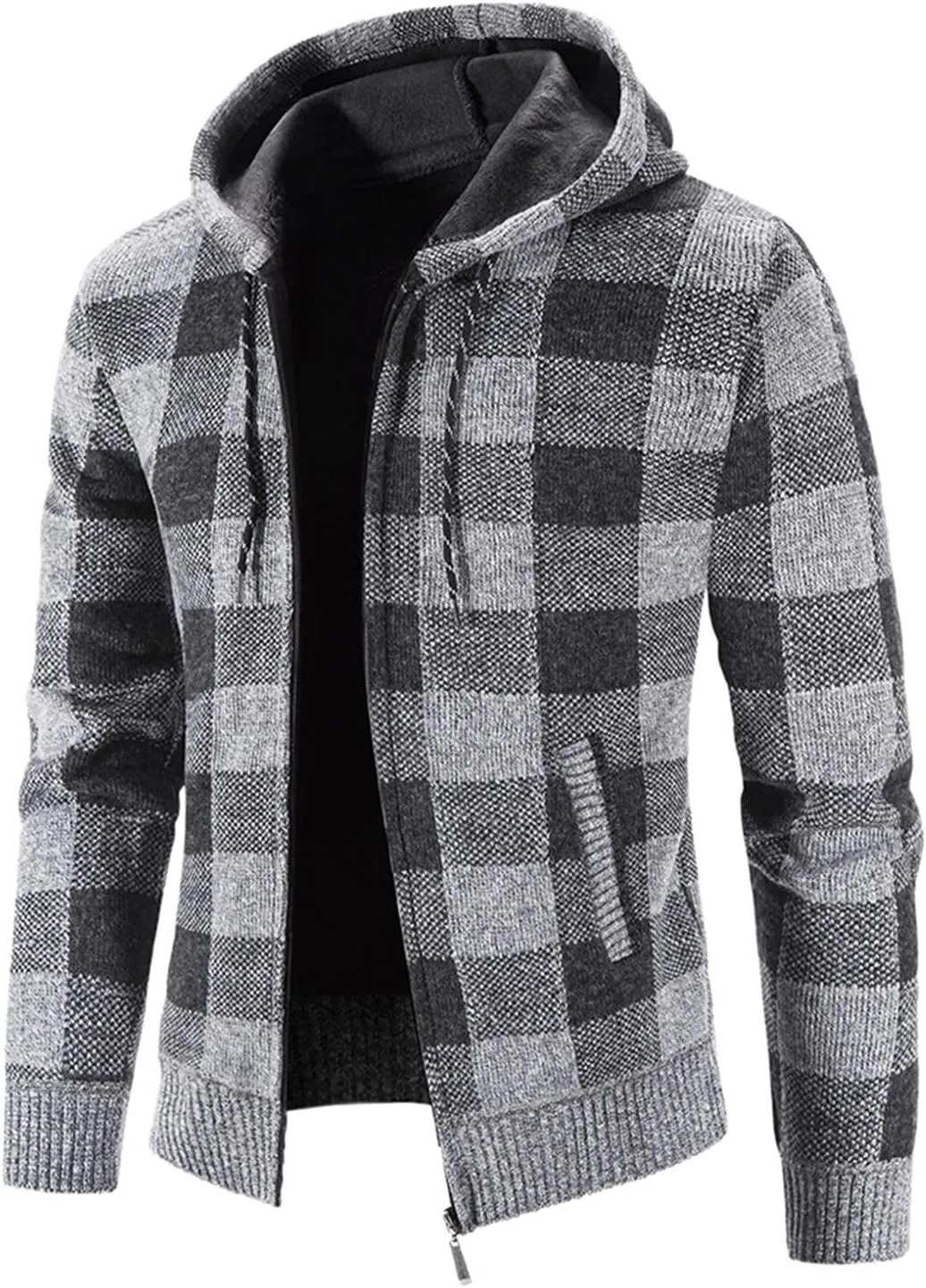 Jackets for Men,Men's Open Front Cardigan Sweater Full Zip Up Hooded Hoodies Knitted Sweatshirts Winter Coats Outwear
