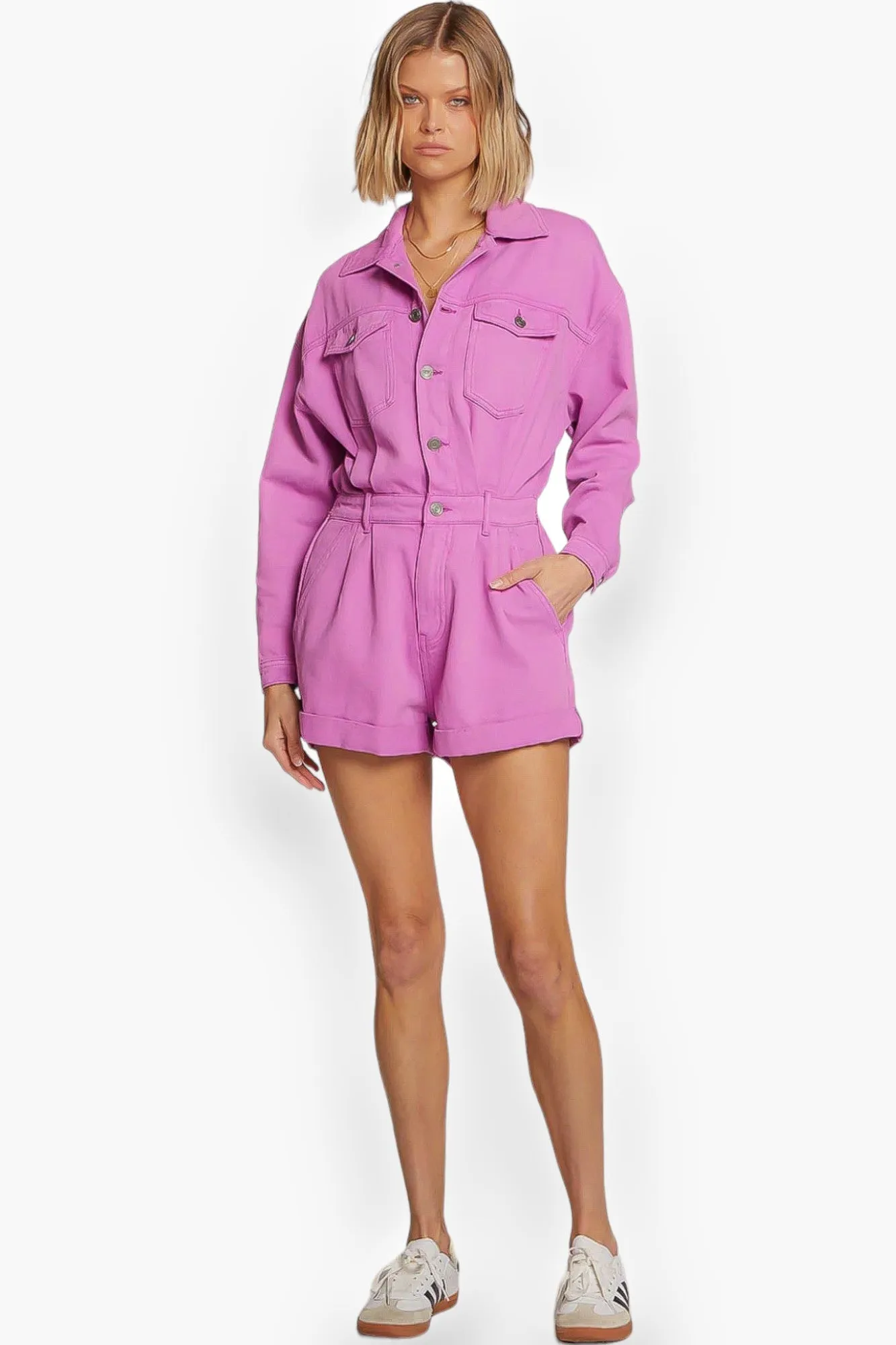 Jayde Ultra Violet Long Sleeve Denim Romper