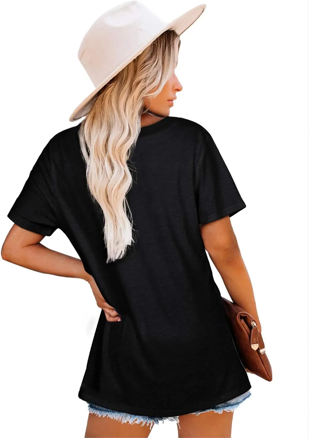 Jescakoo Womens Tops Summer Short Sleeve Ribbed Trim Crewneck T Shirts Fashion Basic Tee
