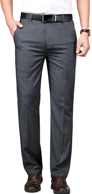 JEShifangjiusu Men's 4-Way Stretch Dress Pant Slim Fit Flat Front Dress Pant Skinny Fit Cotton Business Chino Pant (28,Grey), Grey, 28
