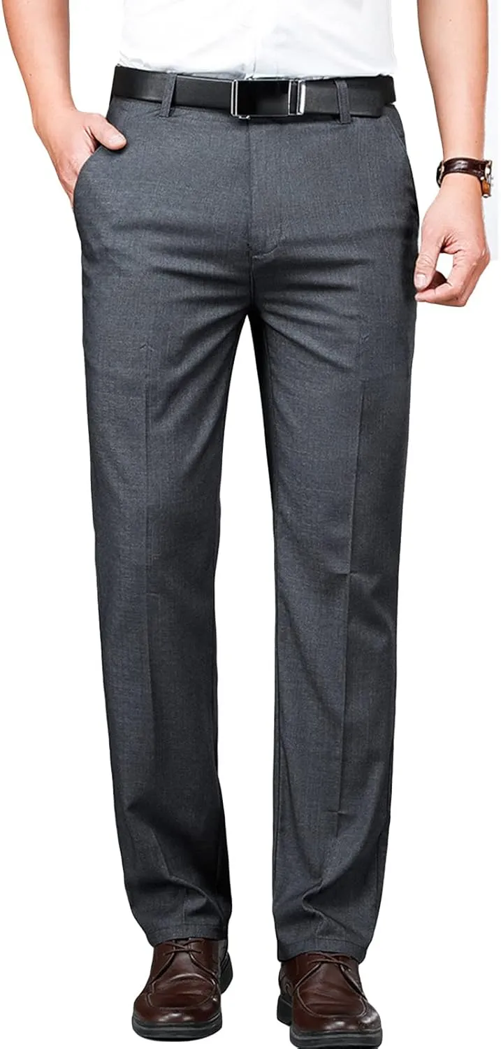 JEShifangjiusu Men's 4-Way Stretch Dress Pant Slim Fit Flat Front Dress Pant Skinny Fit Cotton Business Chino Pant (28,Grey), Grey, 28