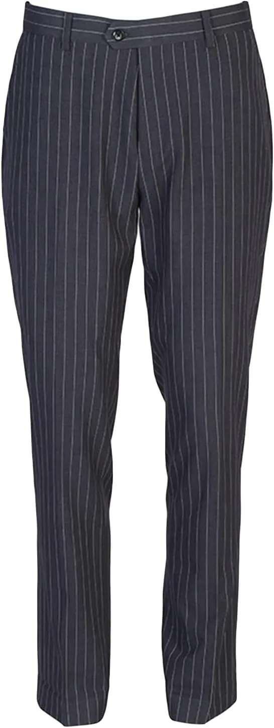 JEShifangjiusu Mens Casual Stripe Cotton Pants Fashion Retro Tapered Stretch Pant Slim Fit Business Dress Chino Pants, Grey, 40