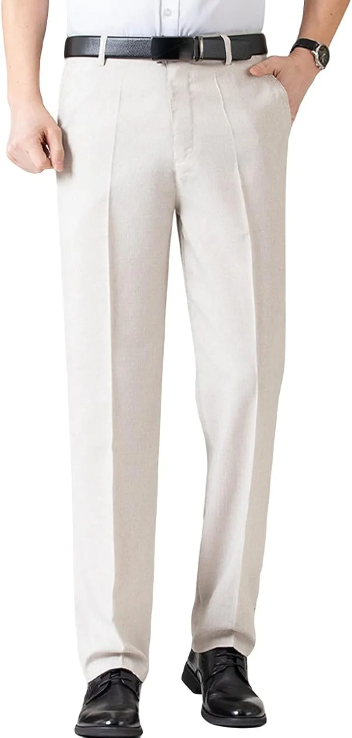 JEShifangjiusu Men's Chino Flat Front Slim Fit Pant Casual Cotton Stretch Suit Pants Lightweight Skinny Fit Dress Pant (33,Light White), Light White, 33