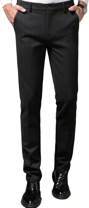 JEShifangjiusu Men's Regular Fit Linen Suit Pant Slim Fit Stretch Dress Pant Loose Flat Front Dress Pant Chino Pant (29,Black), Black, 29