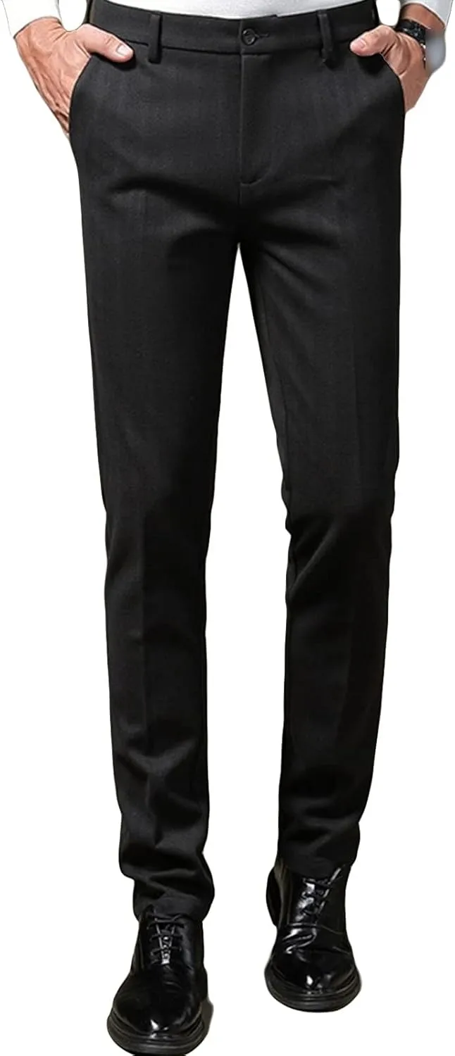 JEShifangjiusu Men's Regular Fit Linen Suit Pant Slim Fit Stretch Dress Pant Loose Flat Front Dress Pant Chino Pant (29,Black), Black, 29