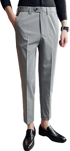 JEShifangjiusu Men's Stretch Dress Pants Casual Slim Fit Skinny Suit Pants Solid Color Business Chino Trousers Chino Pants (28,Light Grey), Light Grey, 28