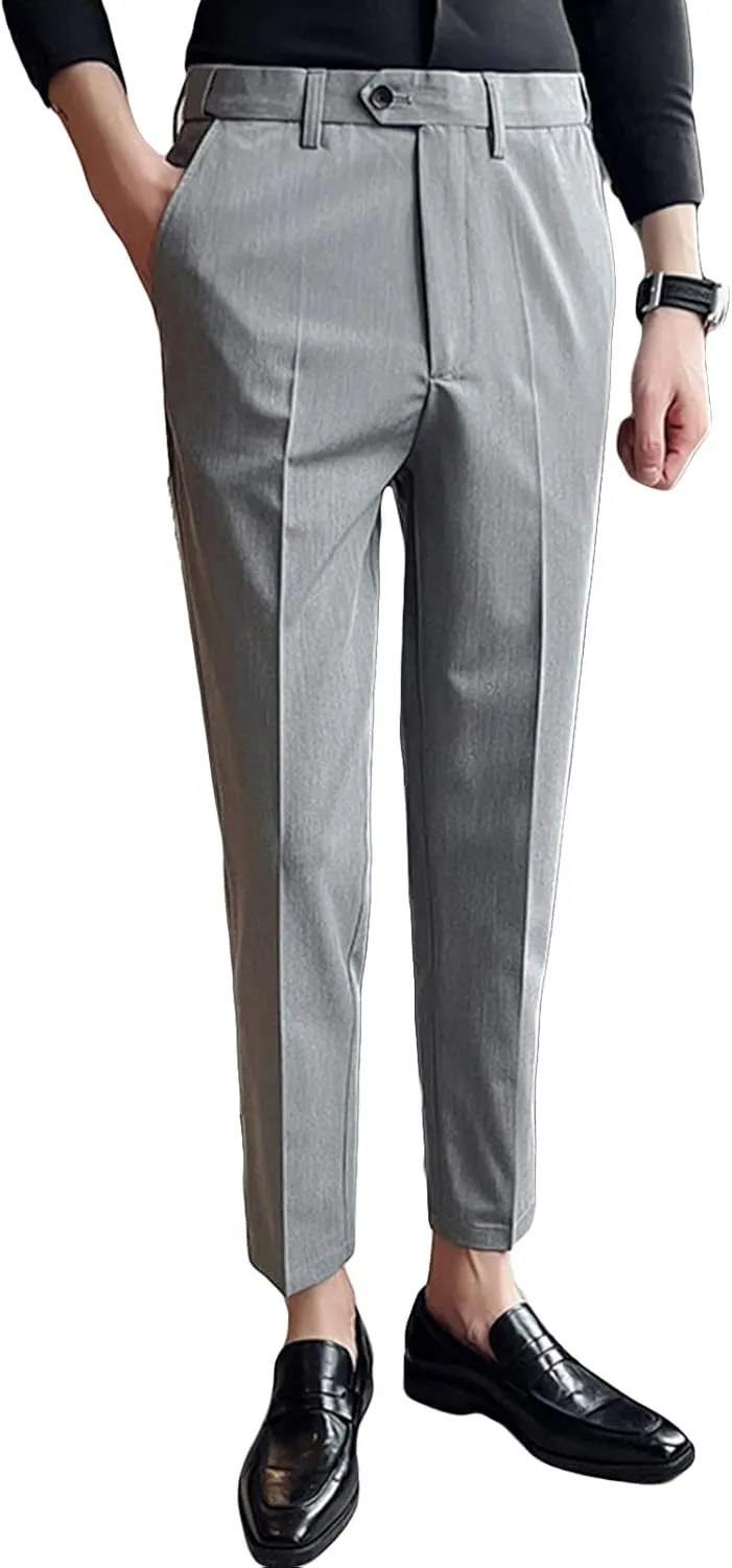 JEShifangjiusu Men's Stretch Dress Pants Casual Slim Fit Skinny Suit Pants Solid Color Business Chino Trousers Chino Pants (28,Light Grey), Light Grey, 28