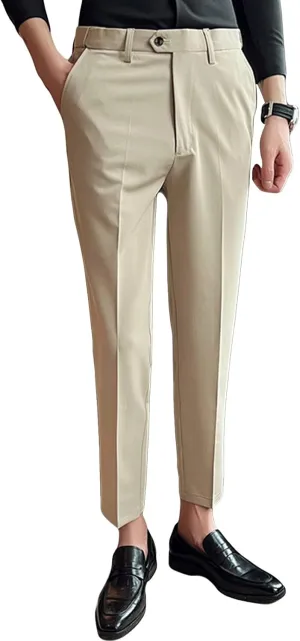 JEShifangjiusu Men's Stretch Dress Pants Casual Slim Fit Skinny Suit Pants Solid Color Business Chino Trousers Chino Pants (30,Khaki), Khaki, 30