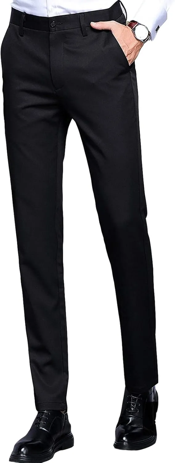 JEShifangjiusu Men's Stretch Dress Pants Slim Fit Skinny Suit Pants Chino Pants Comfort Straight Flat Front Dress Pant (40,Black), Black, 40