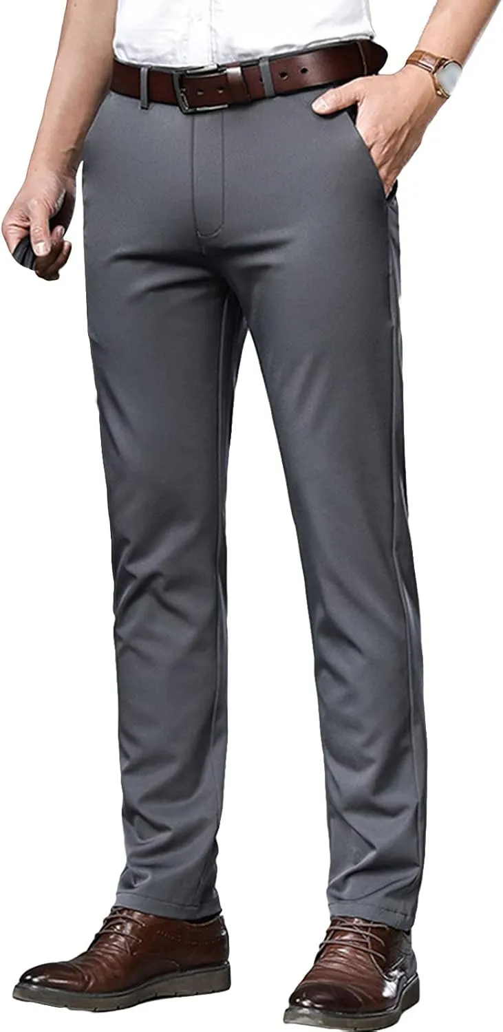 JEShifangjiusu Men's Stretch Dress Pants Summer Slim Fit Skinny Casual Trousers Flat Front Chino Business Wedding Suit Pants