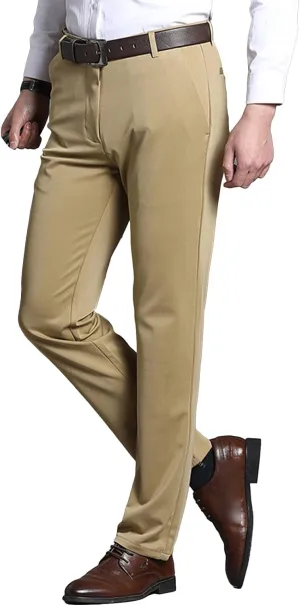 JEShifangjiusu Men's Stretch Dress Pants Summer Slim Fit Skinny Casual Trousers Flat Front Chino Business Wedding Suit Pants