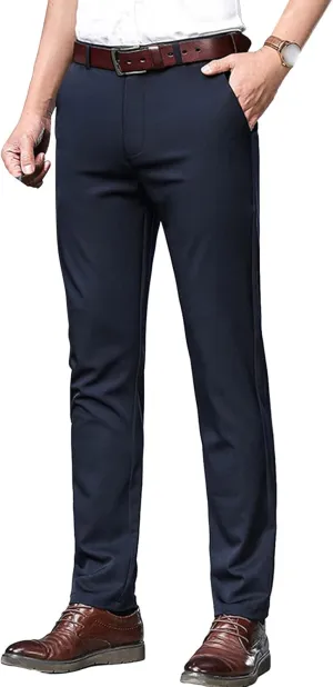 JEShifangjiusu Men's Stretch Dress Pants Summer Slim Fit Skinny Casual Trousers Flat Front Chino Business Wedding Suit Pants