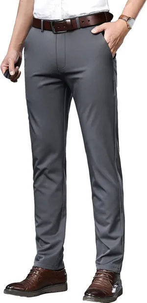 JEShifangjiusu Men's Stretch Dress Pants Summer Slim Fit Skinny Casual Trousers Flat Front Chino Business Wedding Suit Pants