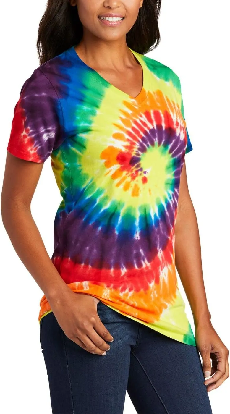 JustBlanks Womens Short Sleeves T-Shirts 100% Cotton Tie-Dye V-Neck Tee