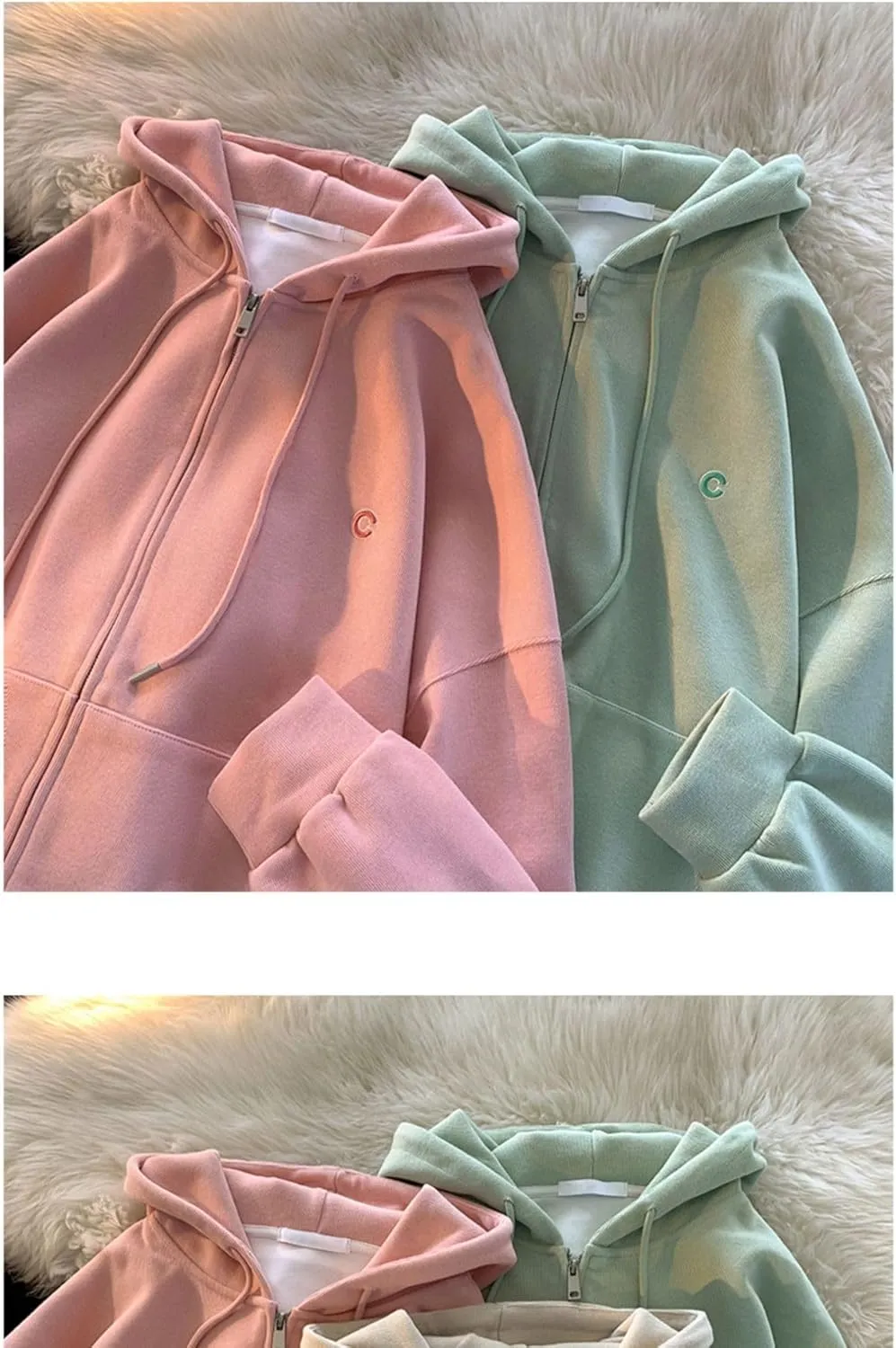 Kawaii Letter Embroidery Zip Up Hoodies for Women Japanese Cutecore Oversized Sweatshirts Casual Preppy Coats
