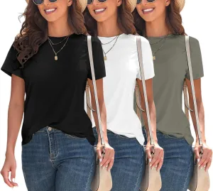 KevaMolly 3 Piece Basic T Shirts for Women 2025 UPF 50  Short Sleeve Casual Summer Tops Solid Loose Fit Tshirt