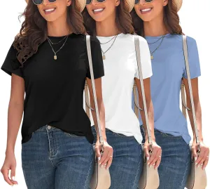 KevaMolly 3 Piece Basic T Shirts for Women 2025 UPF 50  Short Sleeve Casual Summer Tops Solid Loose Fit Tshirt