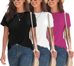 KevaMolly 3 Piece Basic T Shirts for Women 2025 UPF 50  Short Sleeve Casual Summer Tops Solid Loose Fit Tshirt
