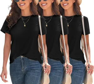 KevaMolly 3 Piece Basic T Shirts for Women 2025 UPF 50  Short Sleeve Casual Summer Tops Solid Loose Fit Tshirt