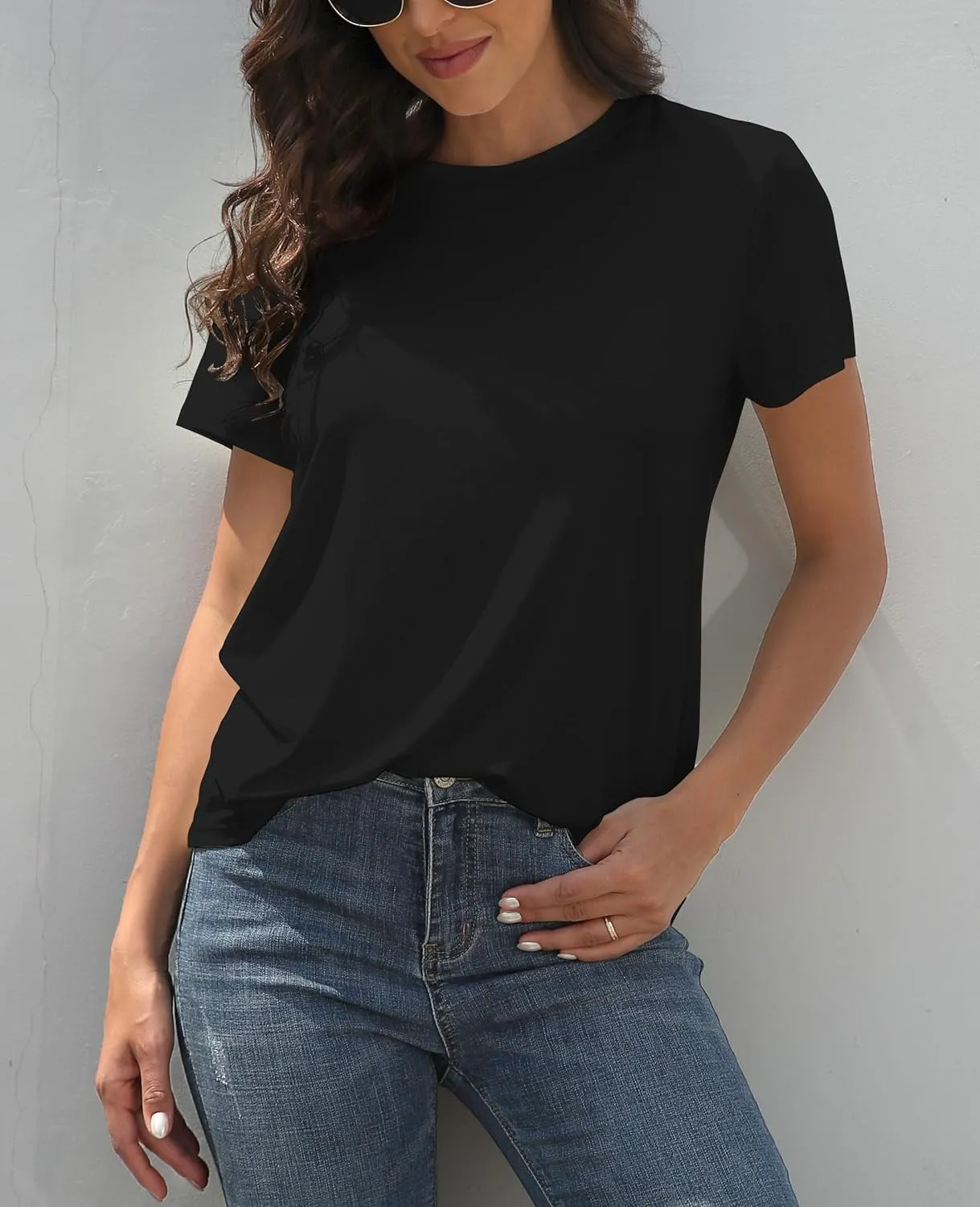KevaMolly 3 Piece Basic T Shirts for Women 2025 UPF 50  Short Sleeve Casual Summer Tops Solid Loose Fit Tshirt