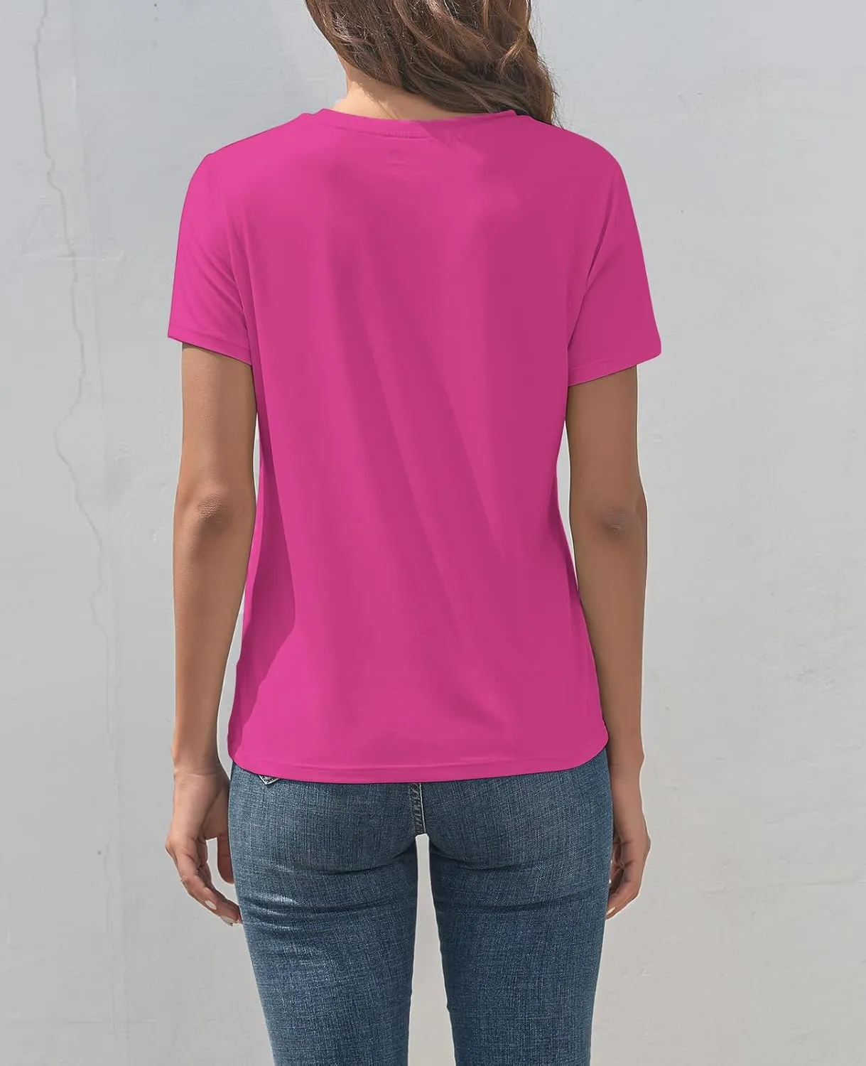 KevaMolly Basic T Shirts for Women UPF 50  Short Sleeve Casual Summer Tops Trendy Solid Loose Fit Tshirt