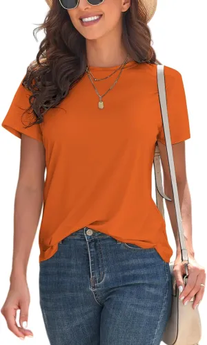 KevaMolly Basic T Shirts for Women UPF 50  Short Sleeve Casual Summer Tops Trendy Solid Loose Fit Tshirt